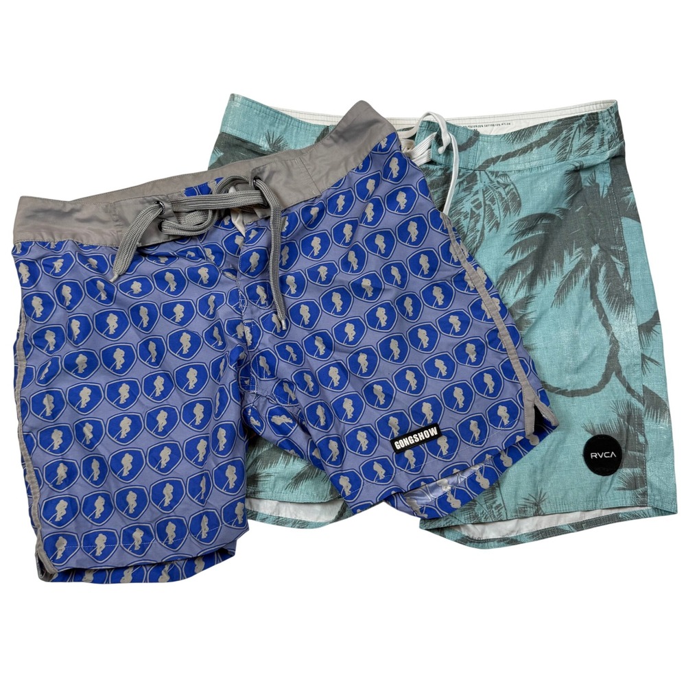 RVCA Gongshow Mens Board Shorts Bundle Size 34 M Blue Teal‎ Palm Hockey 2pk